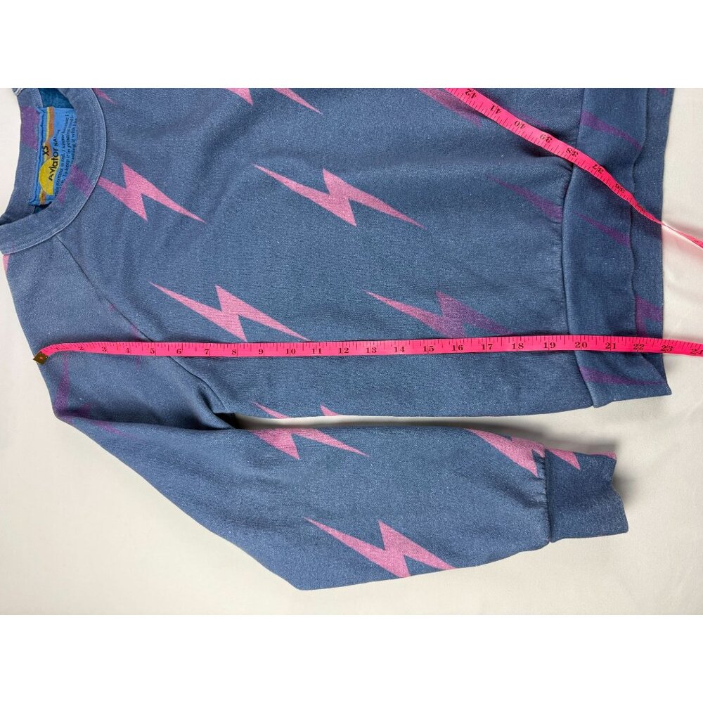 Aviator Nation Lightning Bolts Sweatshirt Womens XS Blue Fade All Over Ombre - Picture 7 of 7